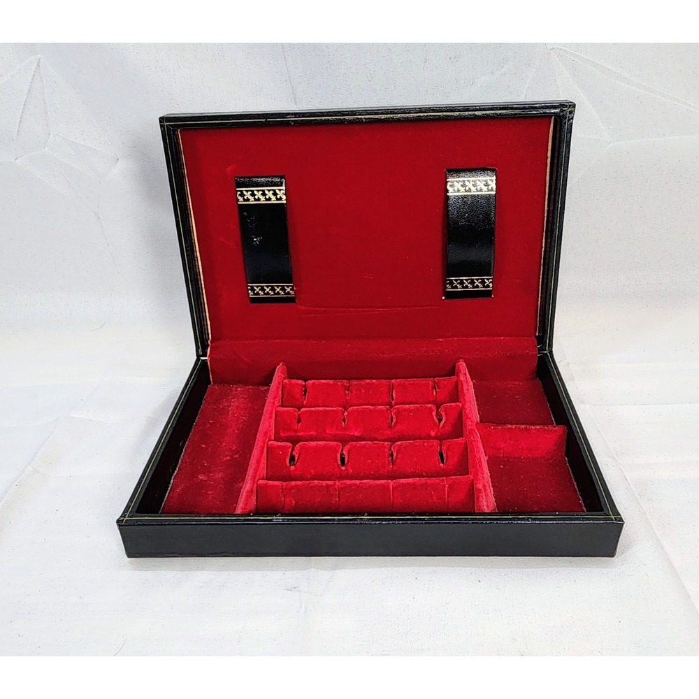 Vintage Swank Designer Philippe Velveteen Black/Red Jewelry Boxes Made in Sweden